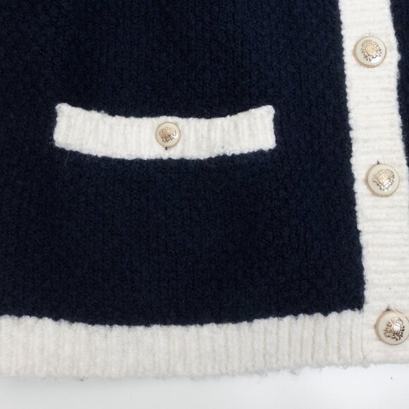 Talbots Cardigan Button Front Sweater Navy White Contrast Trim Cotton Wool Blend - Picture 8 of 13